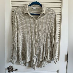 Striped green and white chambray button down